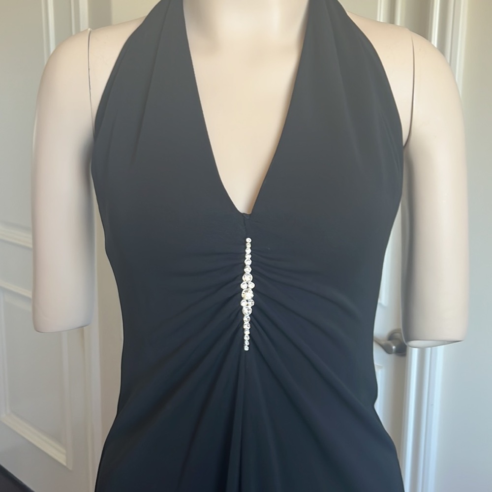 Black Evening Dress with Rhinestone Beading